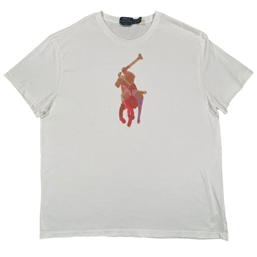 Polo Ralph Lauren Big Pony Patchwork T-Shirt Mens XL White Classic Preppy Tee
